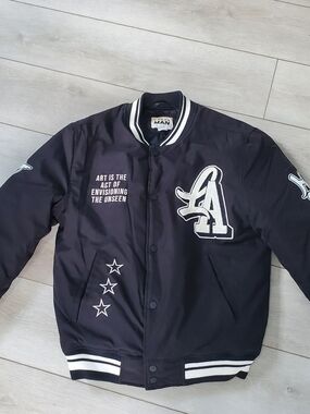Graphic Black & White Varsity Bomber Jacket with LA Patch